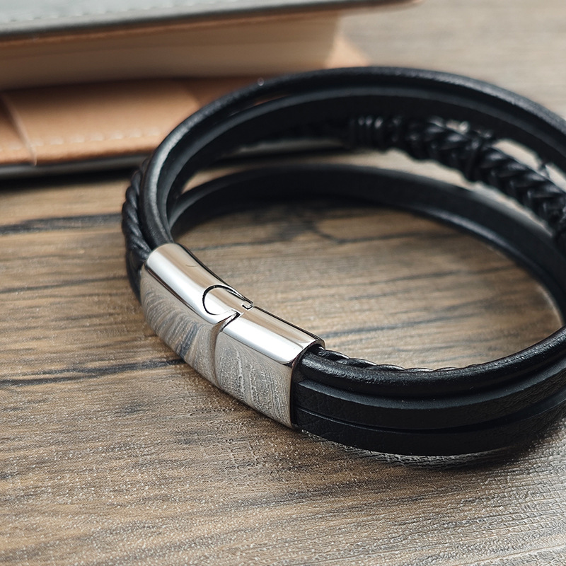 Men's Vintage Braided Leather Anchor Magnetic Bracelet