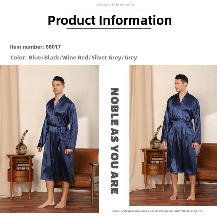 Men's Solid Color Long Sleeve Kimono Robe Thin Bathrobe
