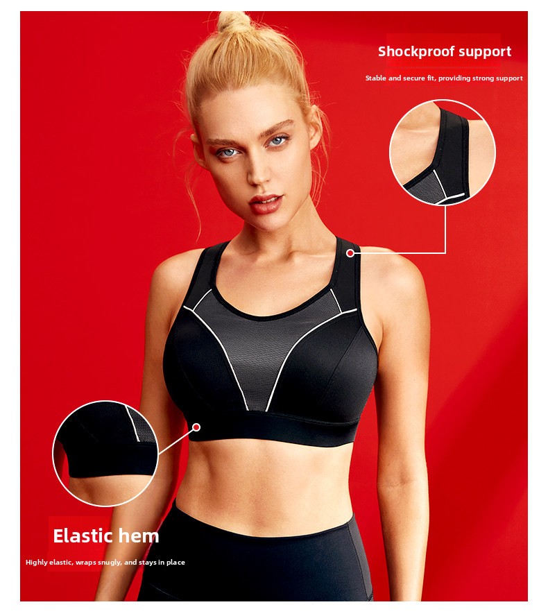 Women's High-Support Plus-Size Sports Bra Cotton Shockproof Full-Cup Fitness Bra