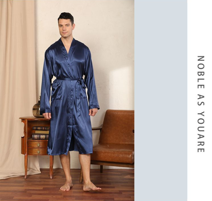 Men's Solid Color Long Sleeve Kimono Robe Thin Bathrobe