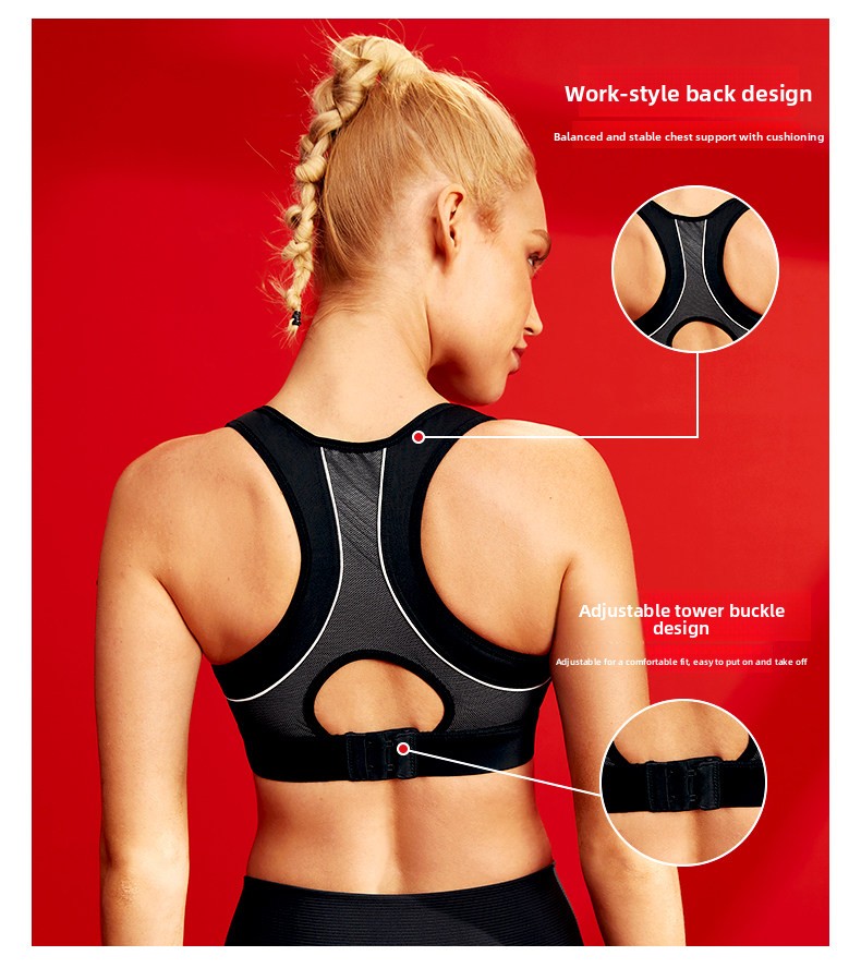 Women's High-Support Plus-Size Sports Bra Cotton Shockproof Full-Cup Fitness Bra
