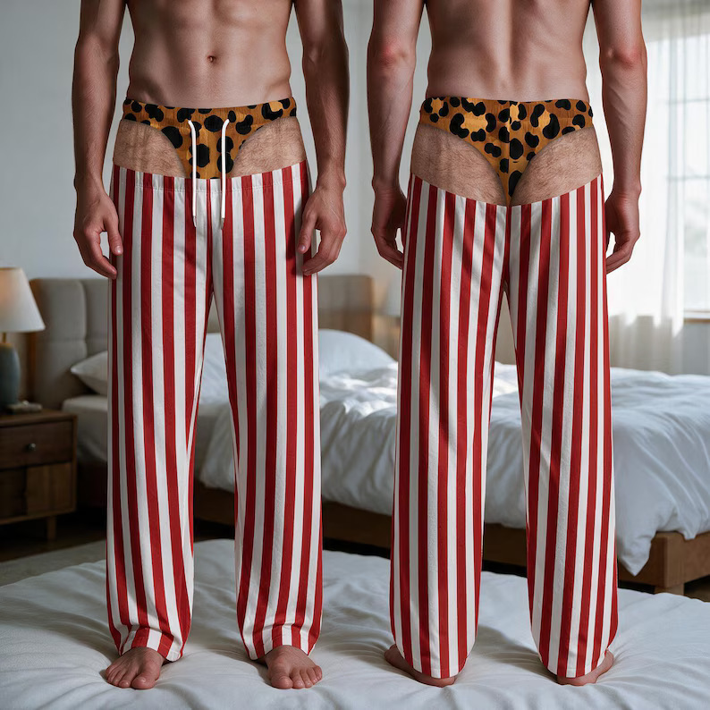 Men's Funny 3D Print Plaid Drawstring Casual Long Pants