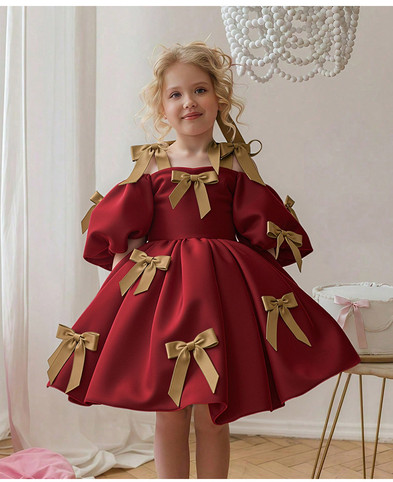 Girls Puff Sleeve Princess Dress for Party Performance