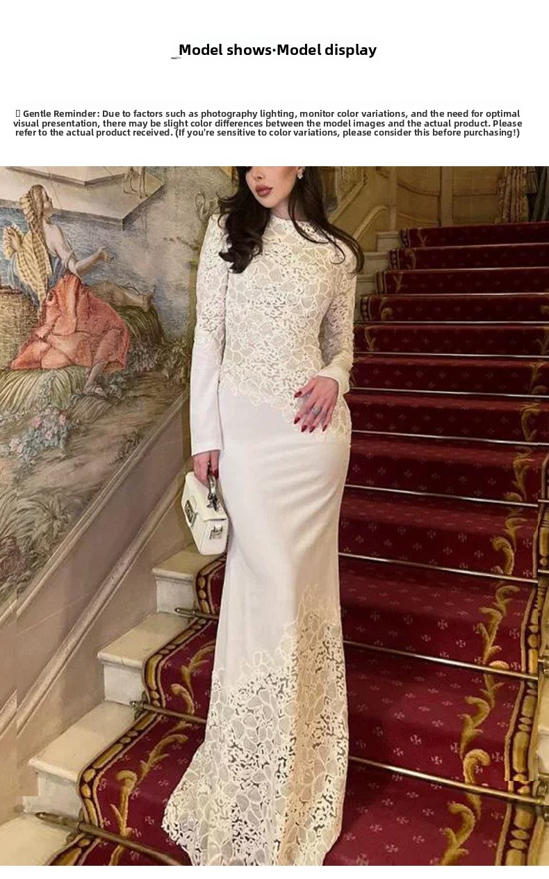 Elegant Lace Fishtail Long Sleeve Slim Fit Evening Dress