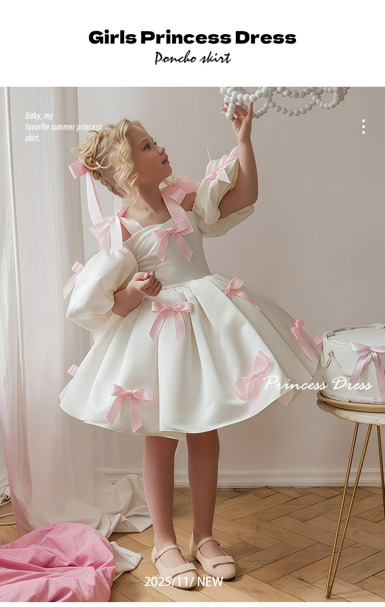 Girls Puff Sleeve Princess Dress for Party Performance