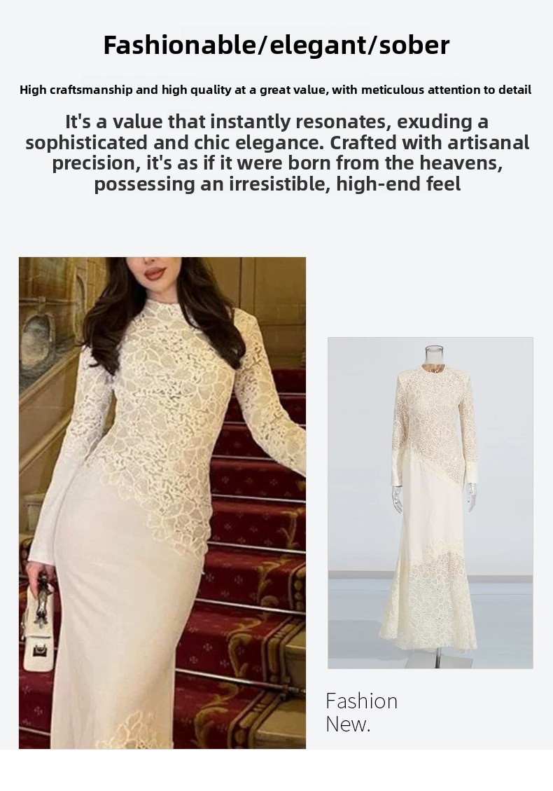 Elegant Lace Fishtail Long Sleeve Slim Fit Evening Dress