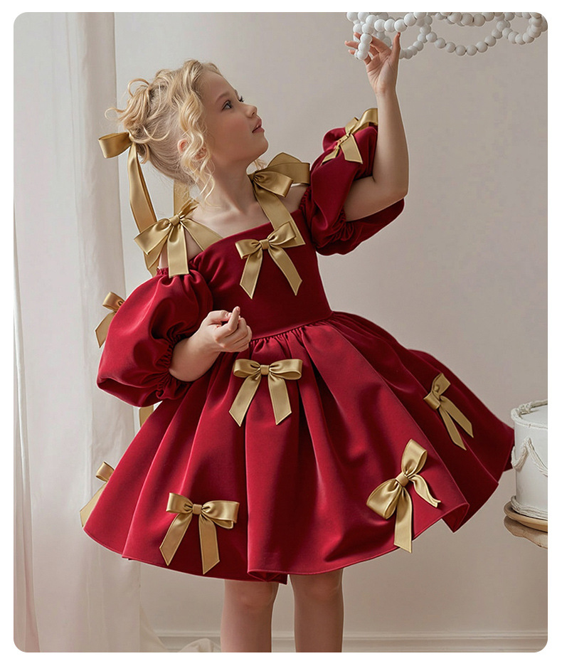 Girls Puff Sleeve Princess Dress for Party Performance