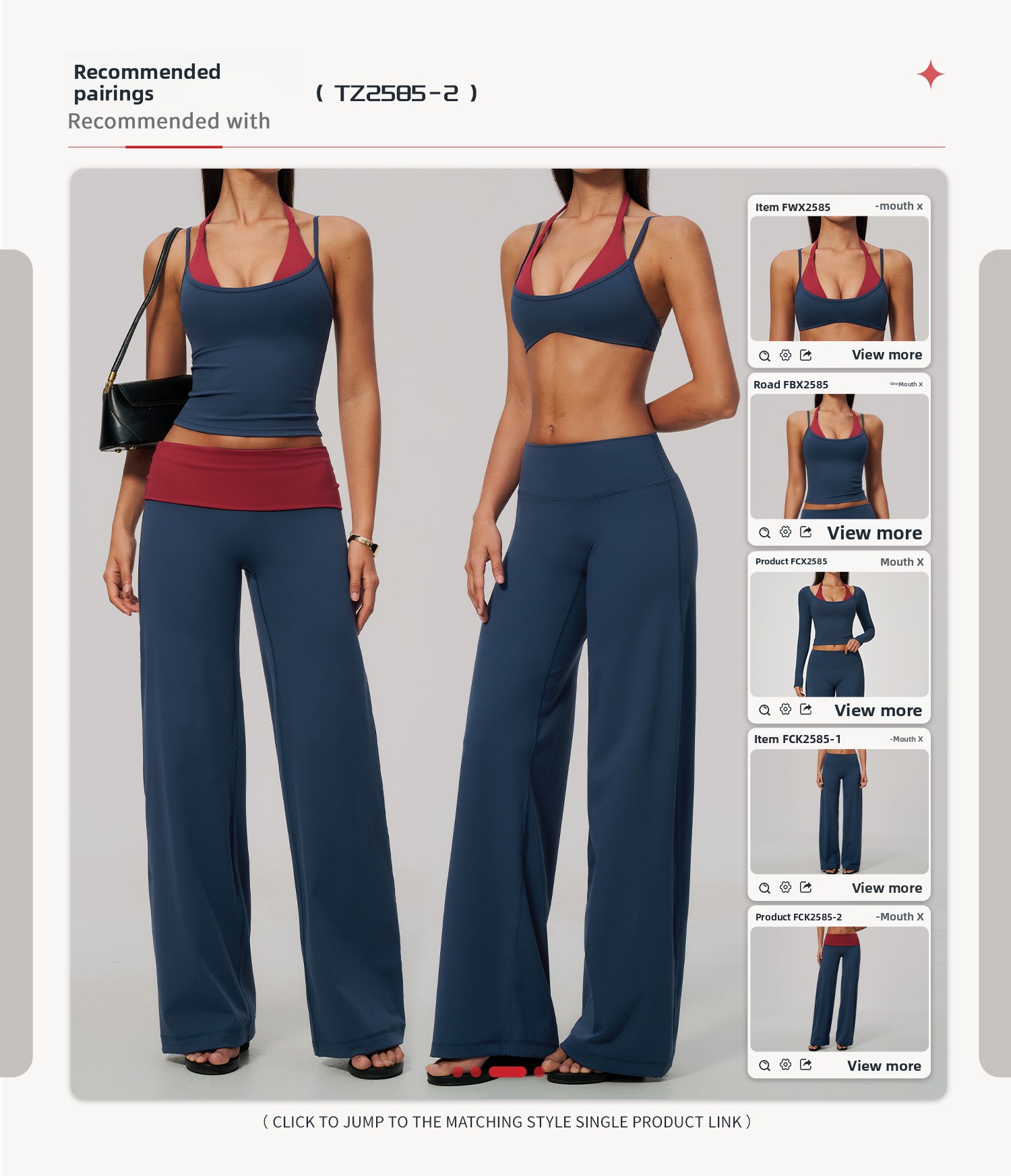 Yoga outfit set with contrasting colors faux two-piece design