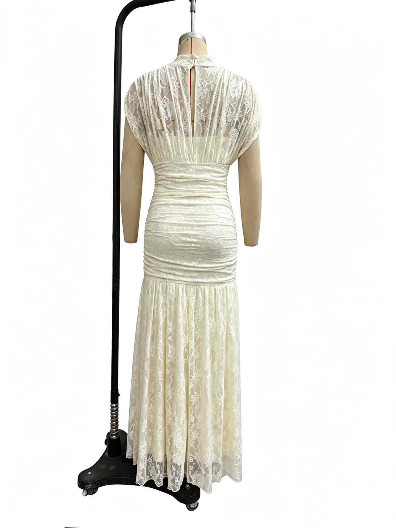 Women's Lace Fishtail Pleated Waist Evening Dress