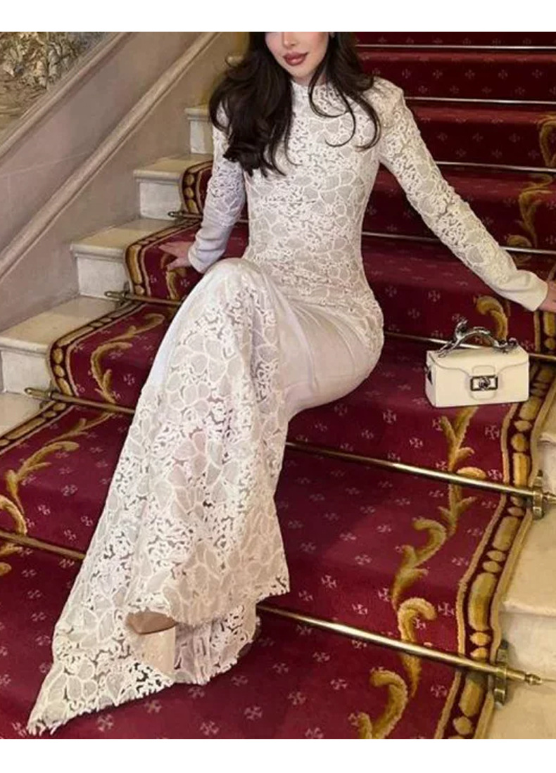 Elegant Lace Fishtail Long Sleeve Slim Fit Evening Dress