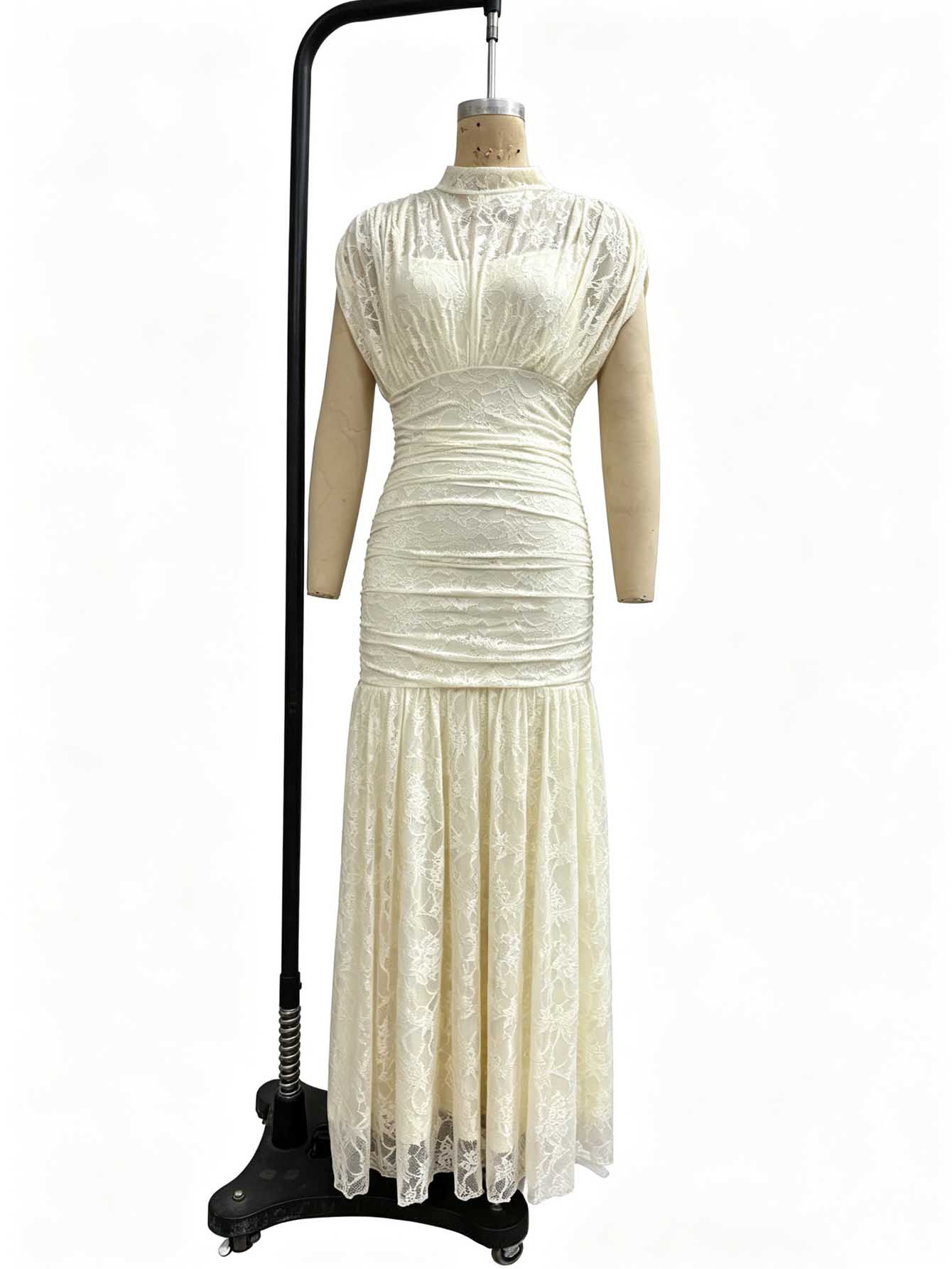Women's Lace Fishtail Pleated Waist Evening Dress