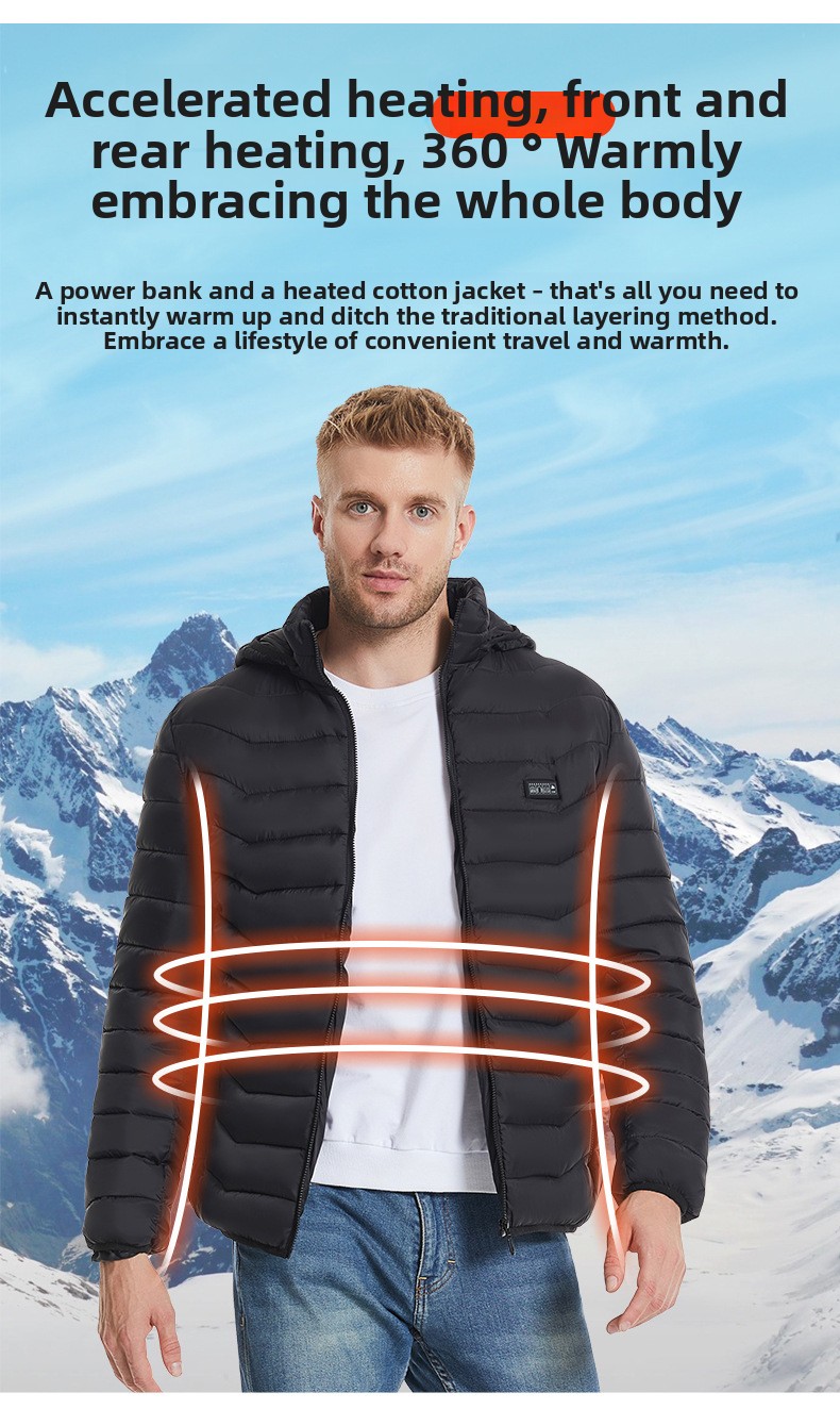 Men's Electric Heating Jacket Hooded Windproof Thermal Coat with USB Power