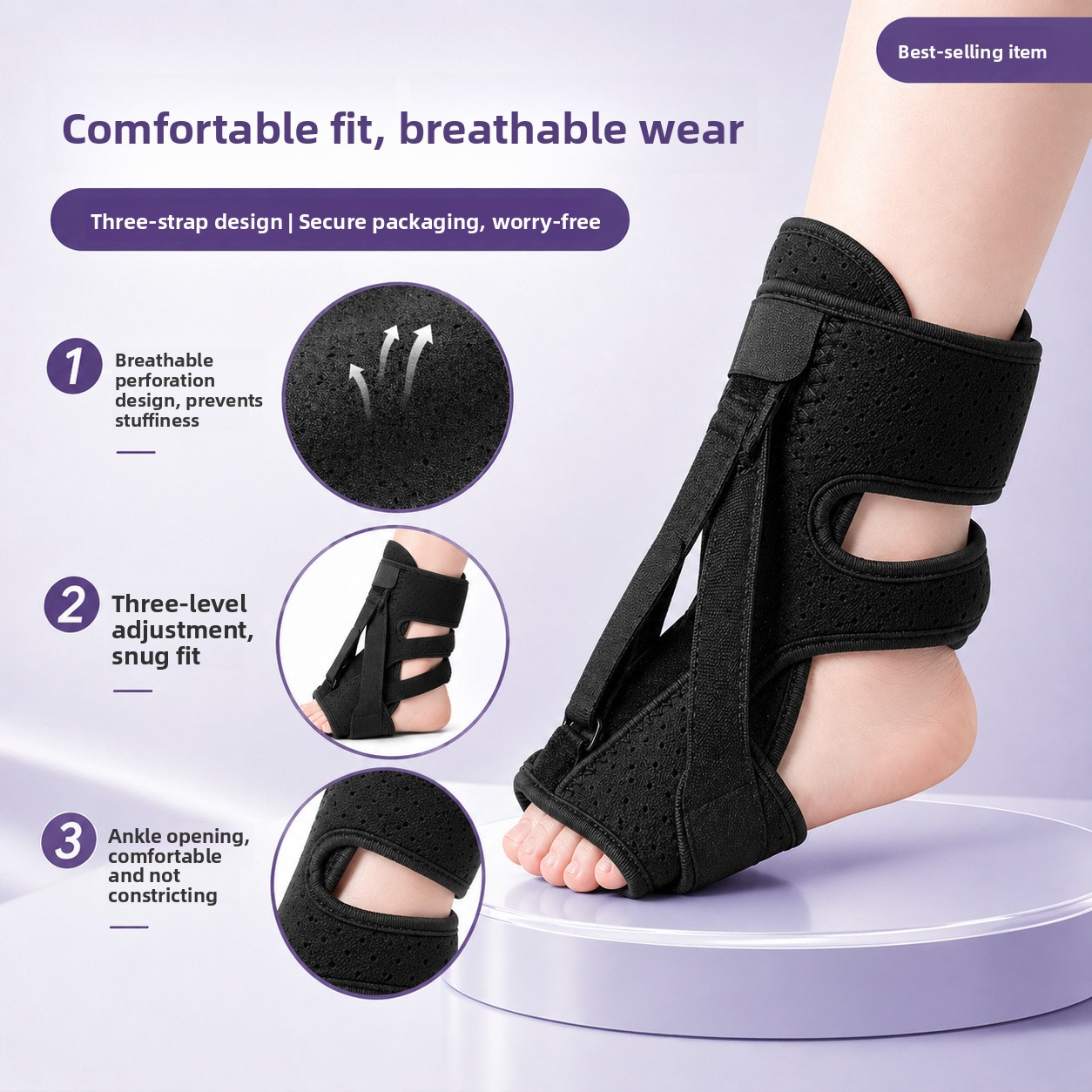 Adjustable Night Foot Splint for Ankle Correction and Plantar Fasciitis Relief with Massage Ball