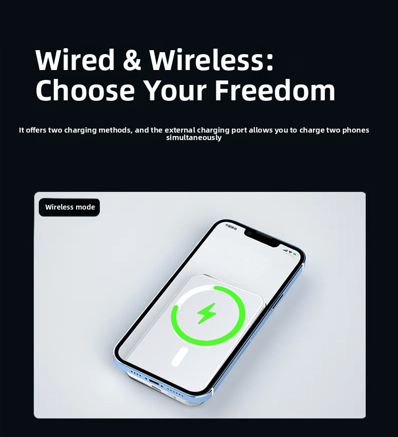 Two-way fast charging treasure with magnetic suction card bag