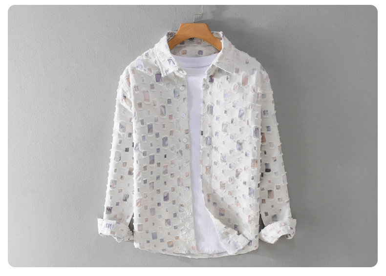 Men's Plaid Ripped Long Sleeve Wool Blend Shirt Jacket