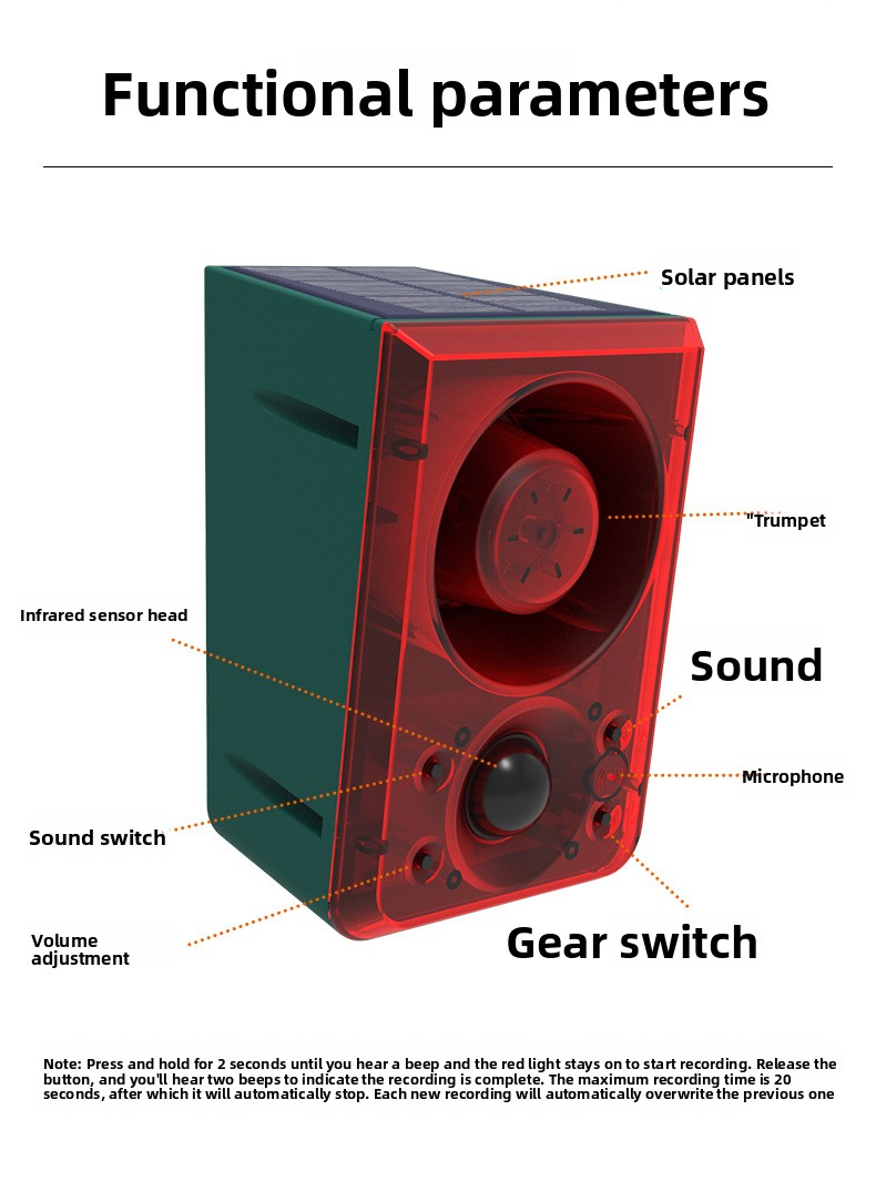 Solar-Powered Ultrasonic Animal Repeller with Flashing Light and Dog Barking Sound