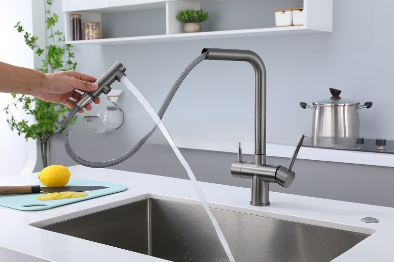 Cross-Border Russian Popular Pull-Out Kitchen Faucet Hot and Cold Sink Sink Three-In-One Dual-Use Pure Water Faucet