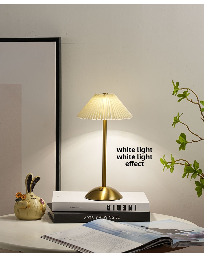 Bedroom Bedside Table Lamp, Pleated Ambiance Rechargeable Table Lamp