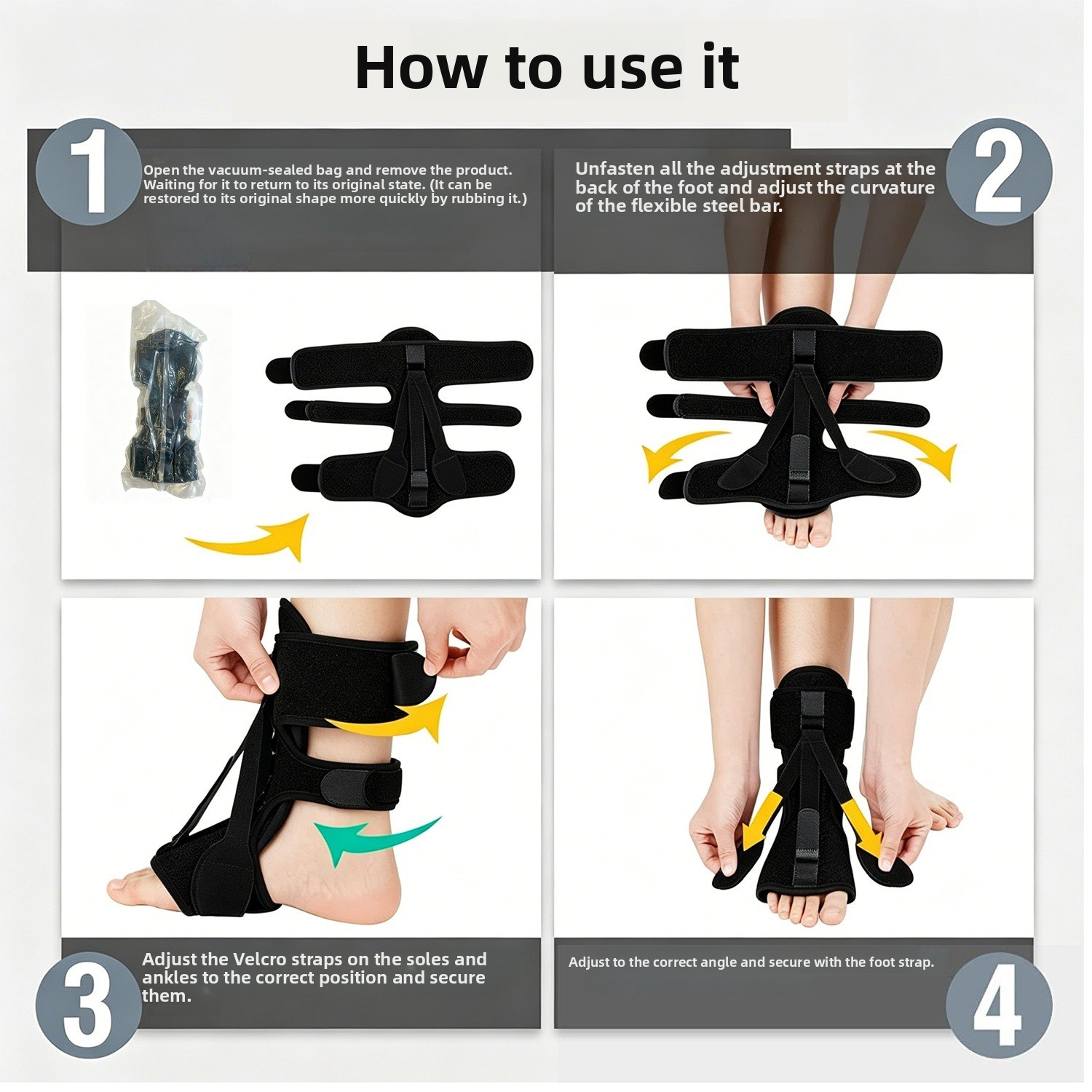 Adjustable Night Foot Splint for Ankle Correction and Plantar Fasciitis Relief with Massage Ball