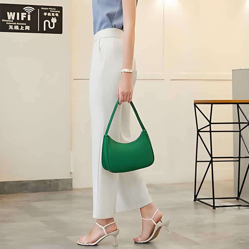 PU Leather Women's Underarm Bag Large Capacity Zipper Tote Handbag