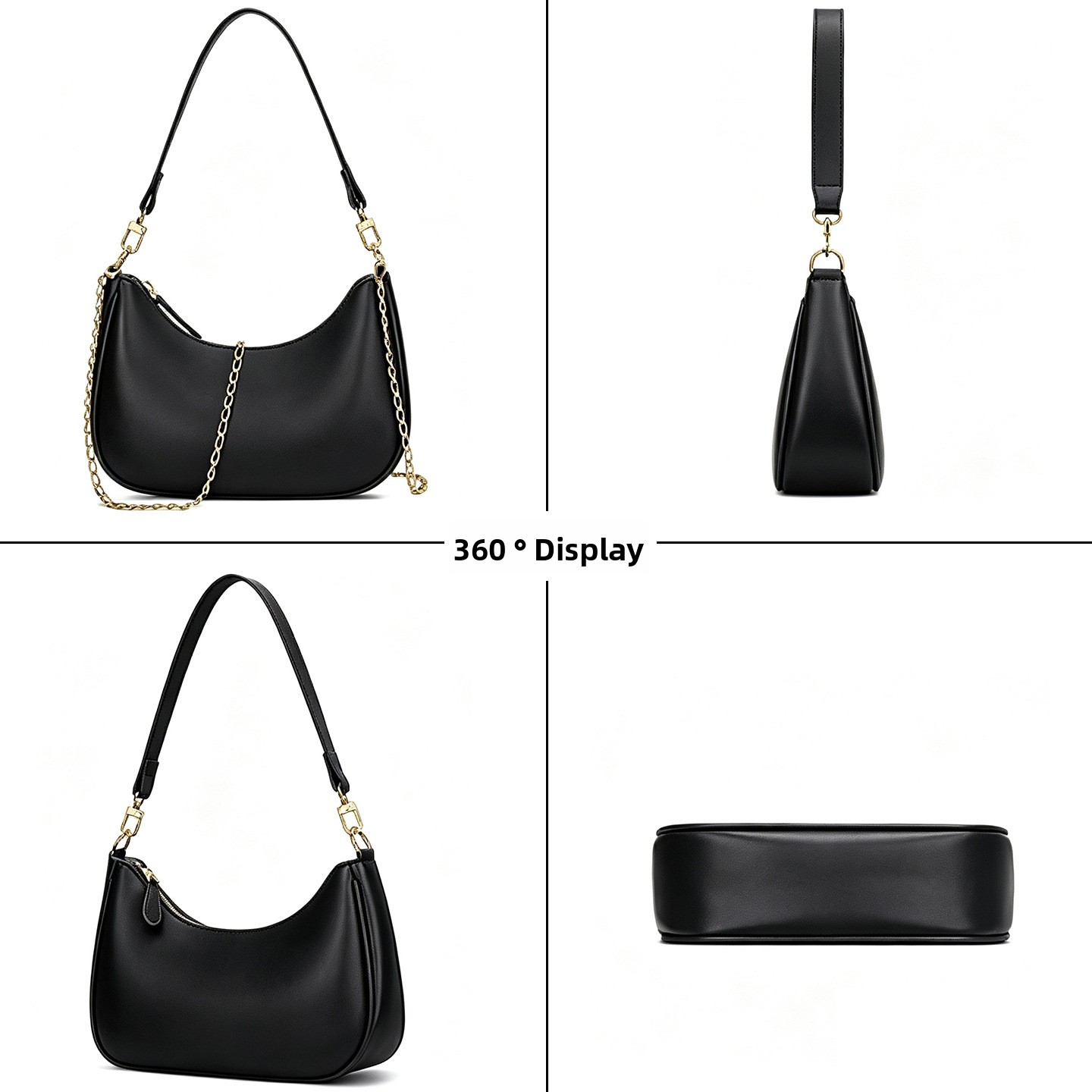 PU Leather Women's Underarm Bag Large Capacity Zipper Tote Handbag