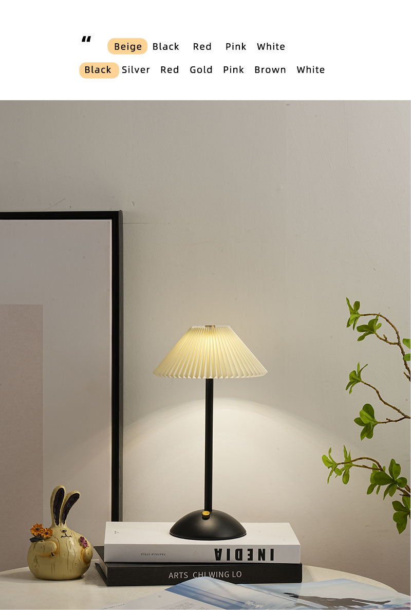 Bedroom Bedside Table Lamp, Pleated Ambiance Rechargeable Table Lamp