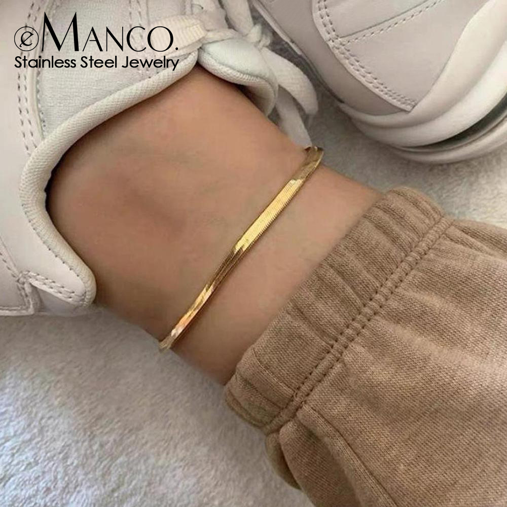 Women's Titanium Steel Snake Bone Chain Anklet Gold Silver Simple Adjustable Foot Jewelry