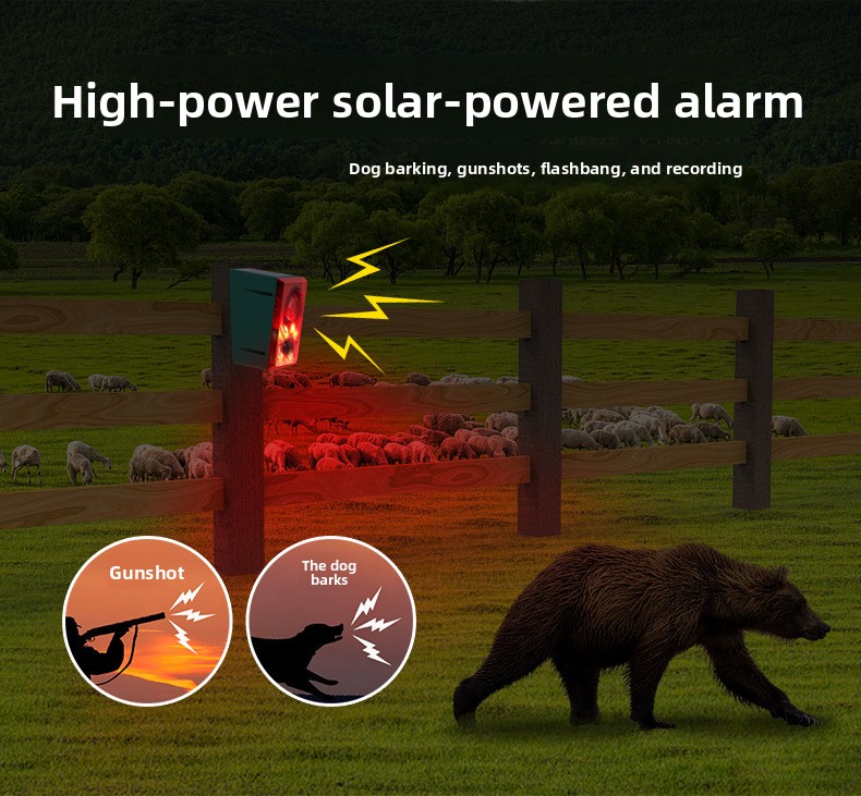 Solar-Powered Ultrasonic Animal Repeller with Flashing Light and Dog Barking Sound
