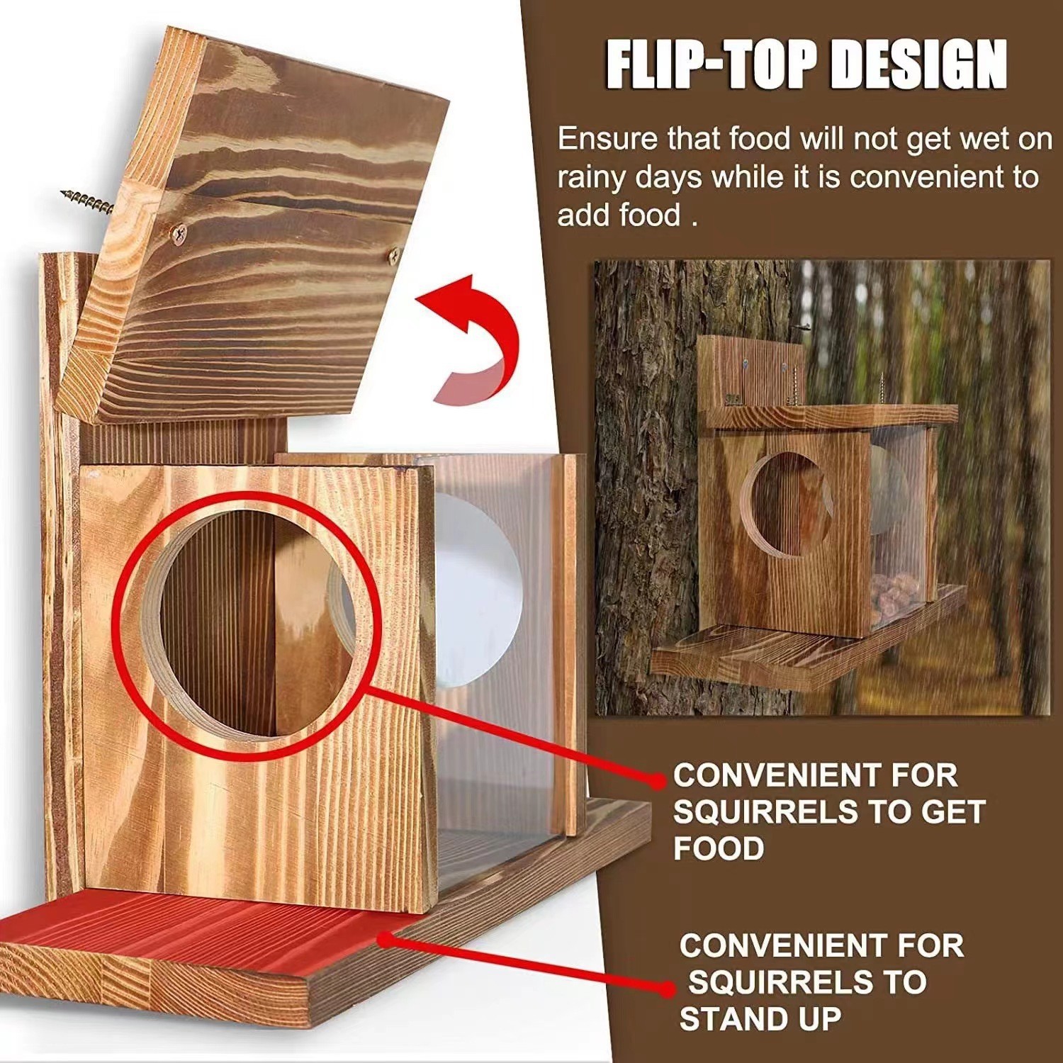 Wooden Hanging Squirrel Feeder Outdoor Small Animal Feeding House