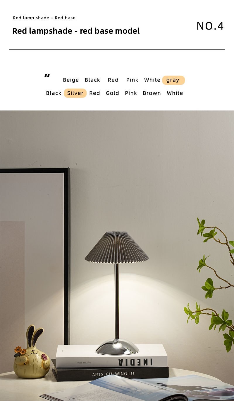 Bedroom Bedside Table Lamp, Pleated Ambiance Rechargeable Table Lamp