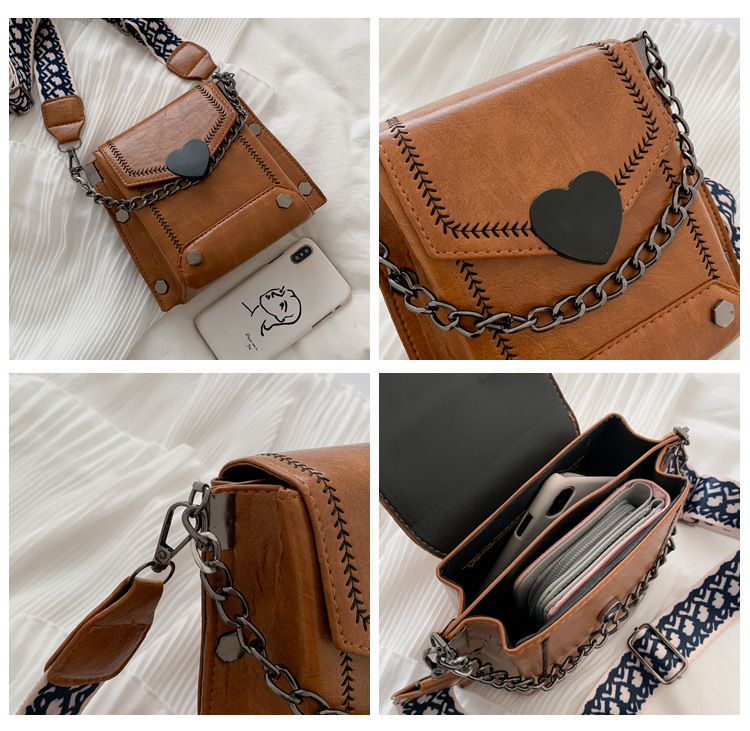 Women Textured PU Leather Small Square Crossbody Bag with Wide Shoulder Strap