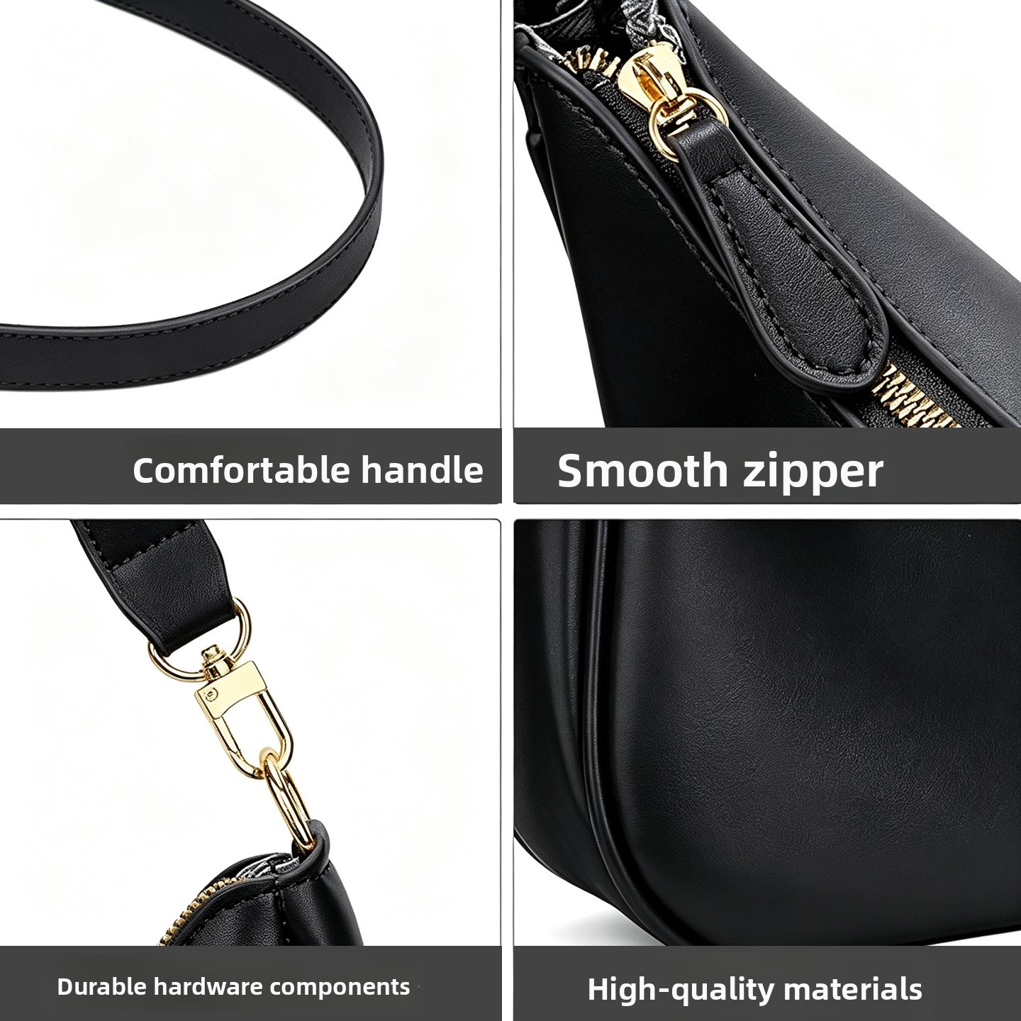 PU Leather Women's Underarm Bag Large Capacity Zipper Tote Handbag