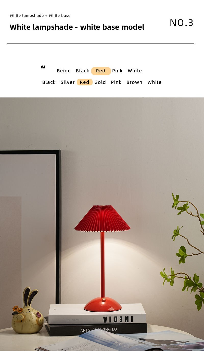 Bedroom Bedside Table Lamp, Pleated Ambiance Rechargeable Table Lamp