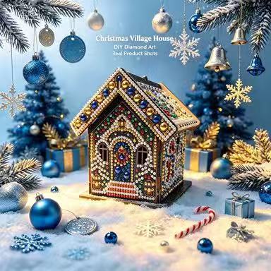 DIY Diamond Painting Kit Christmas House Rhinestone Art Hanging Ornament