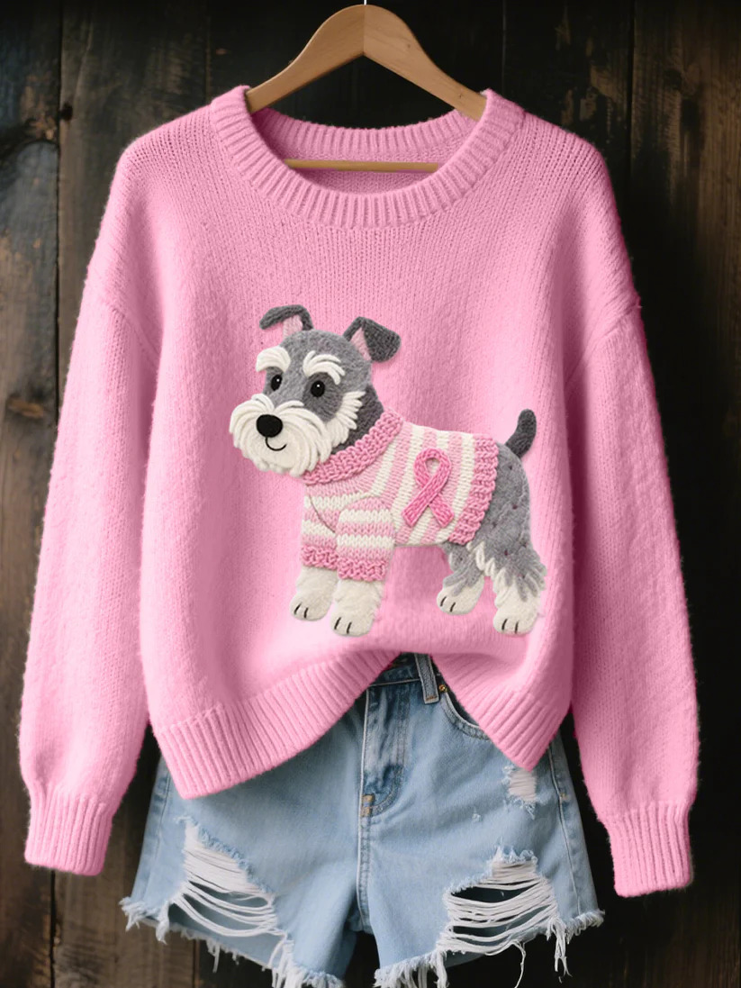 Womens 3D Printed Round Neck Chunky Knit Sweater