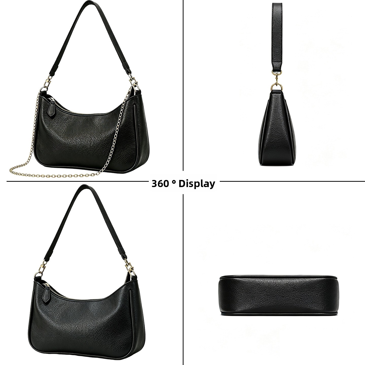 PU Leather Women's Underarm Bag Large Capacity Zipper Tote Handbag