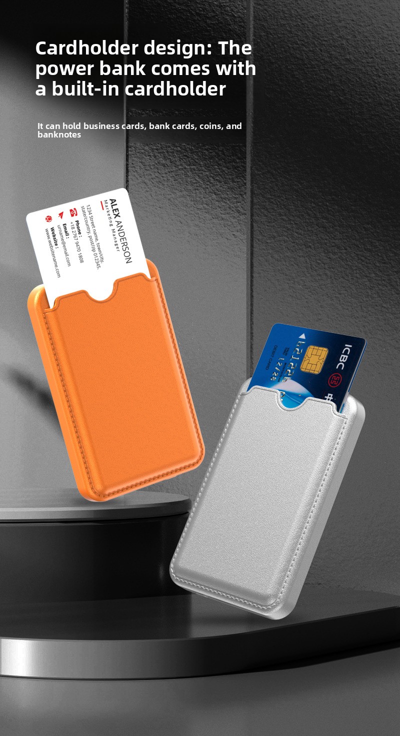 Two-way fast charging treasure with magnetic suction card bag