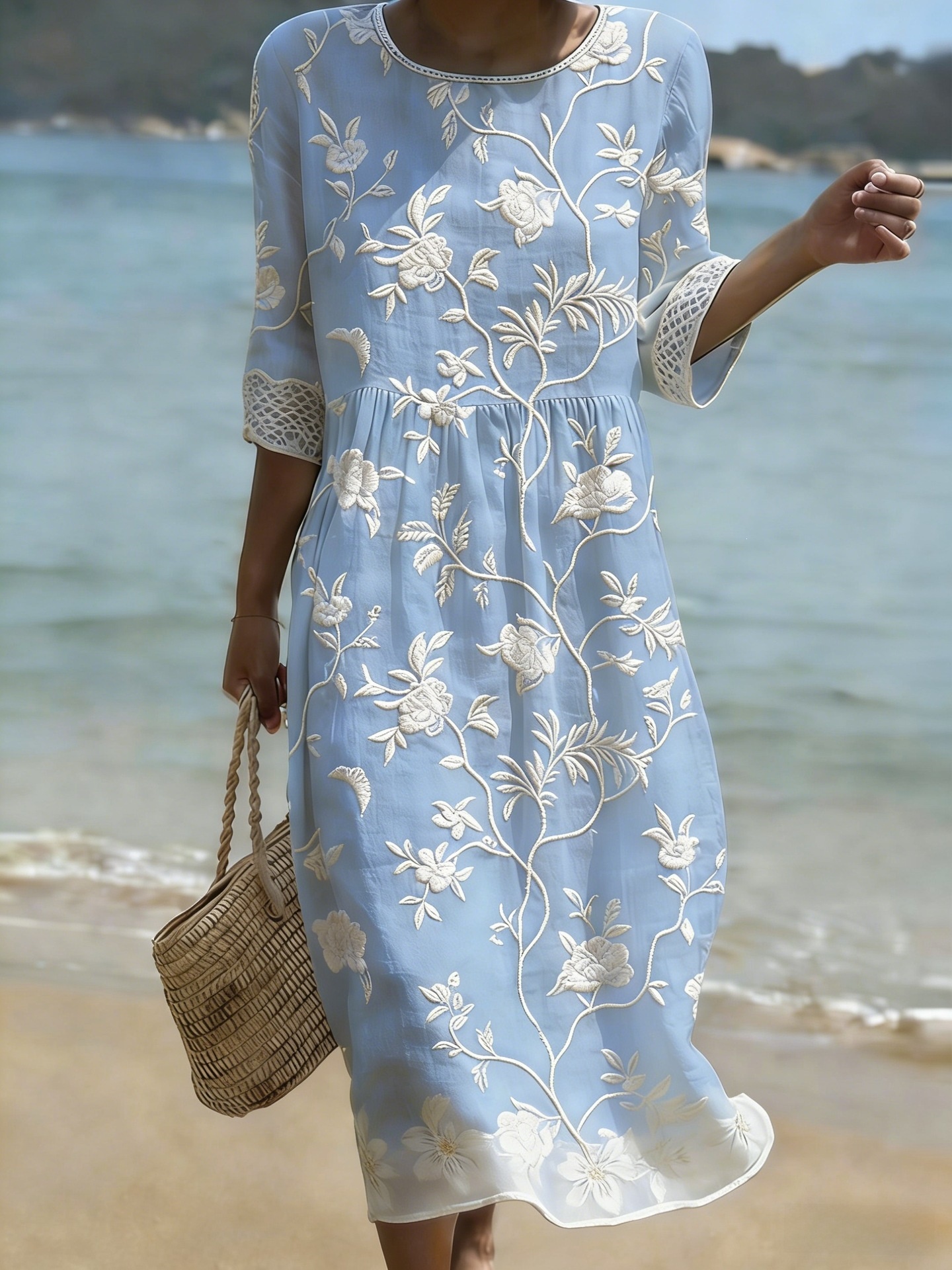 Women's floral print long-sleeved round-neck dress