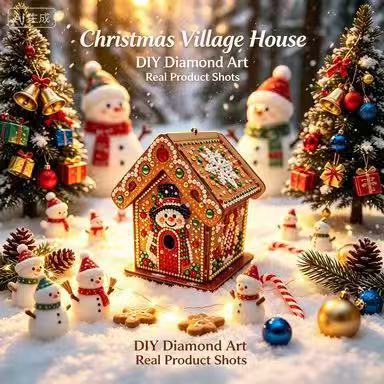 DIY Diamond Painting Kit Christmas House Rhinestone Art Hanging Ornament