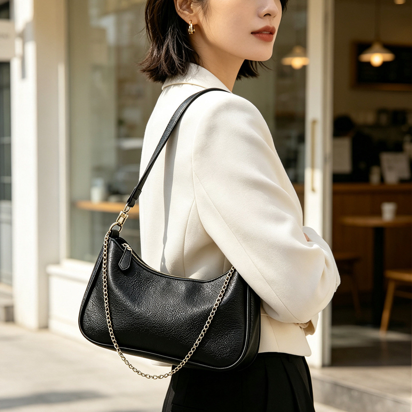 PU Leather Women's Underarm Bag Large Capacity Zipper Tote Handbag