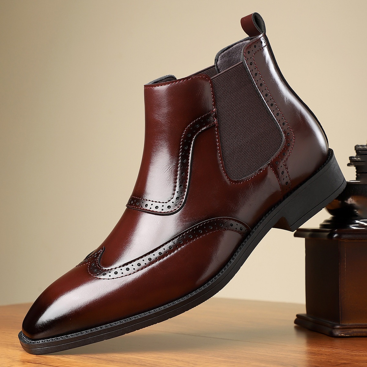 Men's PU Leather Slip-On Mid-Cut Martin Boots