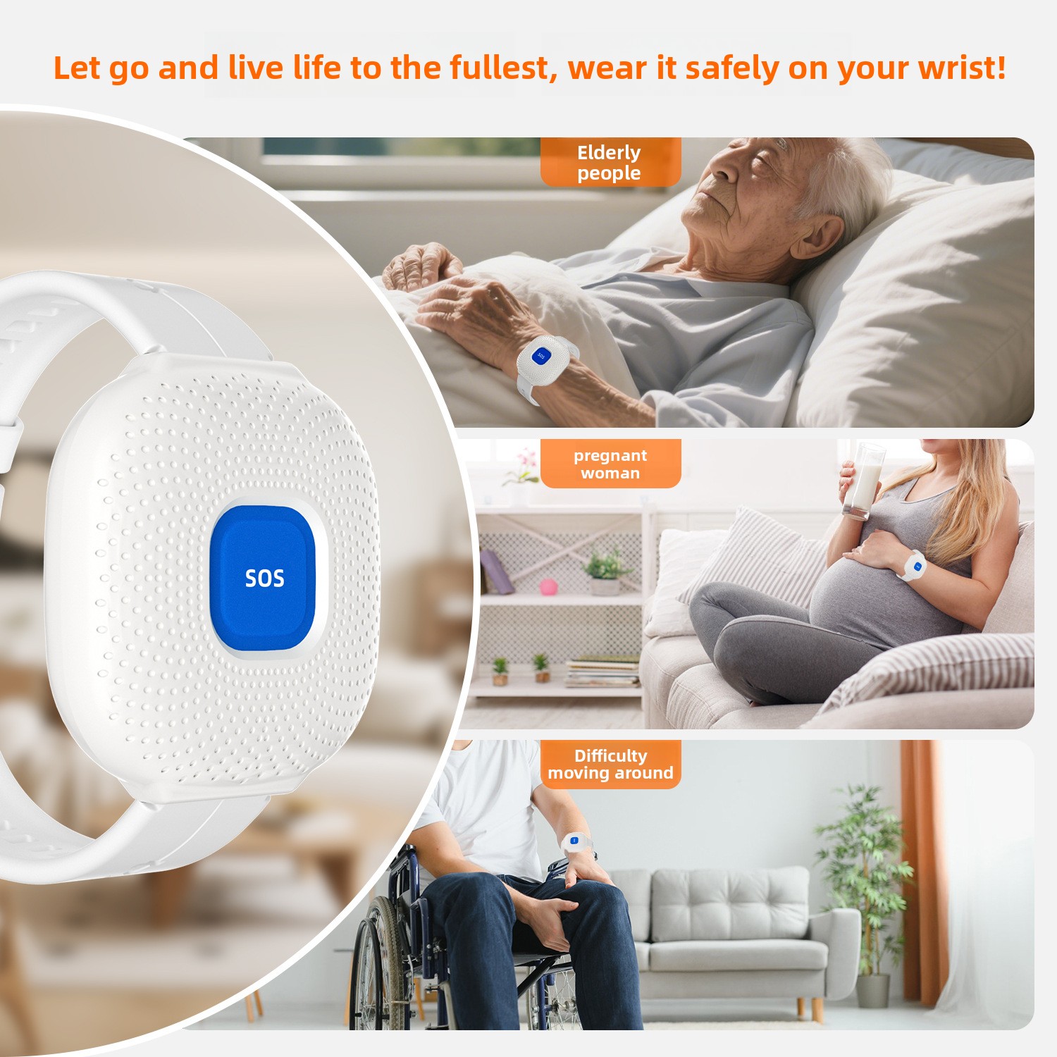 Waterproof wristband SOS call button for seniors ? one-button emergency call