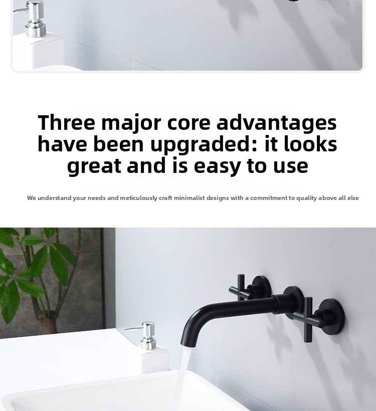 All-Copper Concealed Basin Mixer Tap Pre-Embedded Dual-Handle Wall-Mounted Three-Hole Faucet