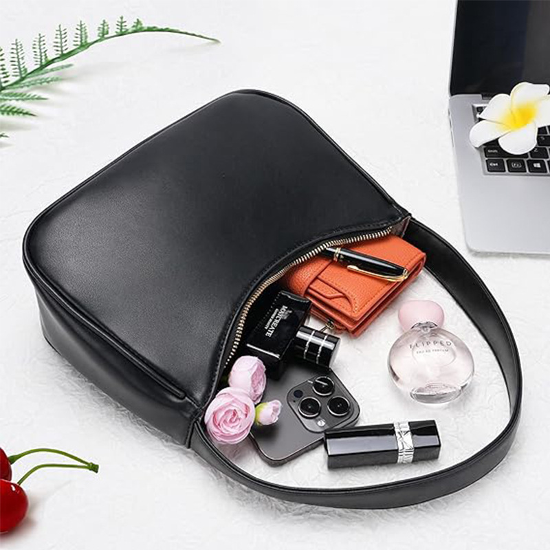 PU Leather Women's Underarm Bag Large Capacity Zipper Tote Handbag