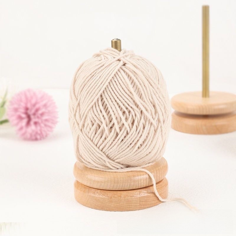 Double-Axis Rotating Wooden Desktop Spool Rack Removable Wire Storage Organizer
