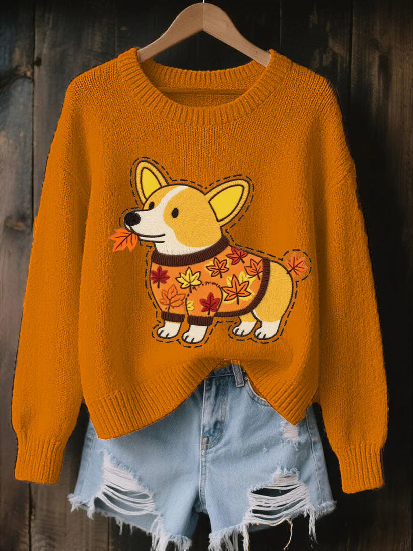 Womens 3D Printed Round Neck Chunky Knit Sweater