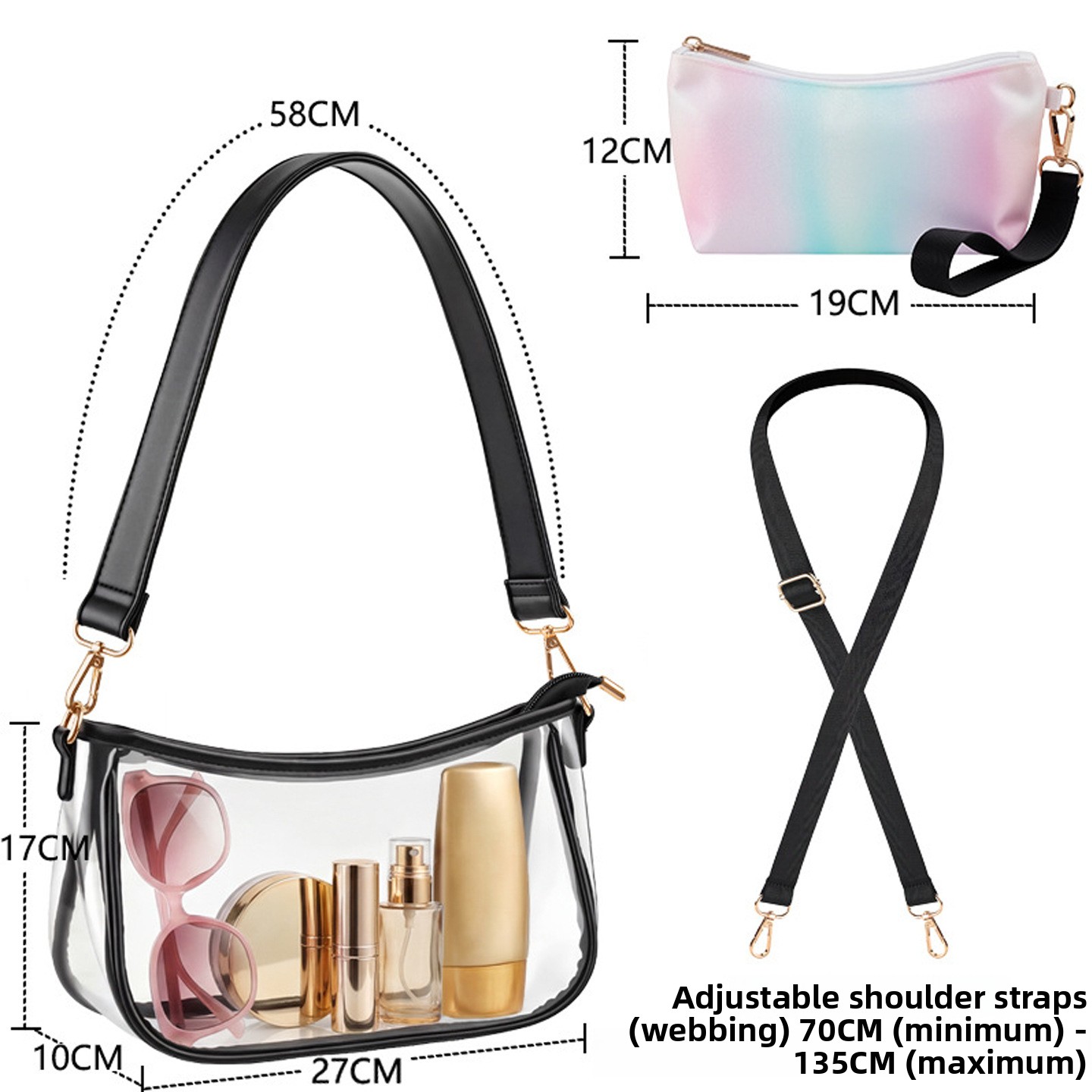 PU Leather Women's Underarm Bag Large Capacity Zipper Tote Handbag
