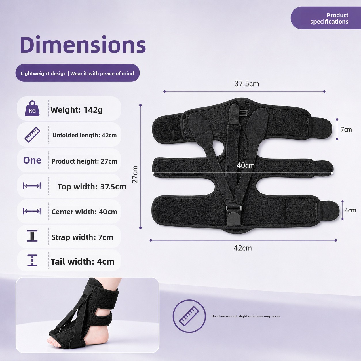 Adjustable Night Foot Splint for Ankle Correction and Plantar Fasciitis Relief with Massage Ball