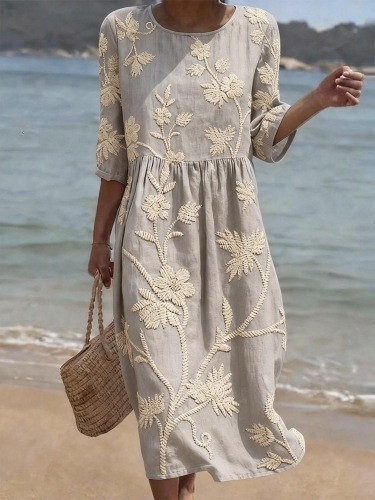 Women's floral print long-sleeved round-neck dress
