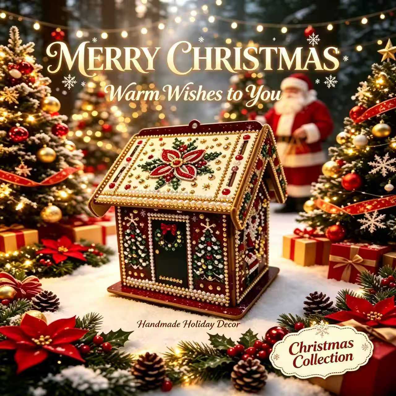 DIY Diamond Painting Kit Christmas House Rhinestone Art Hanging Ornament